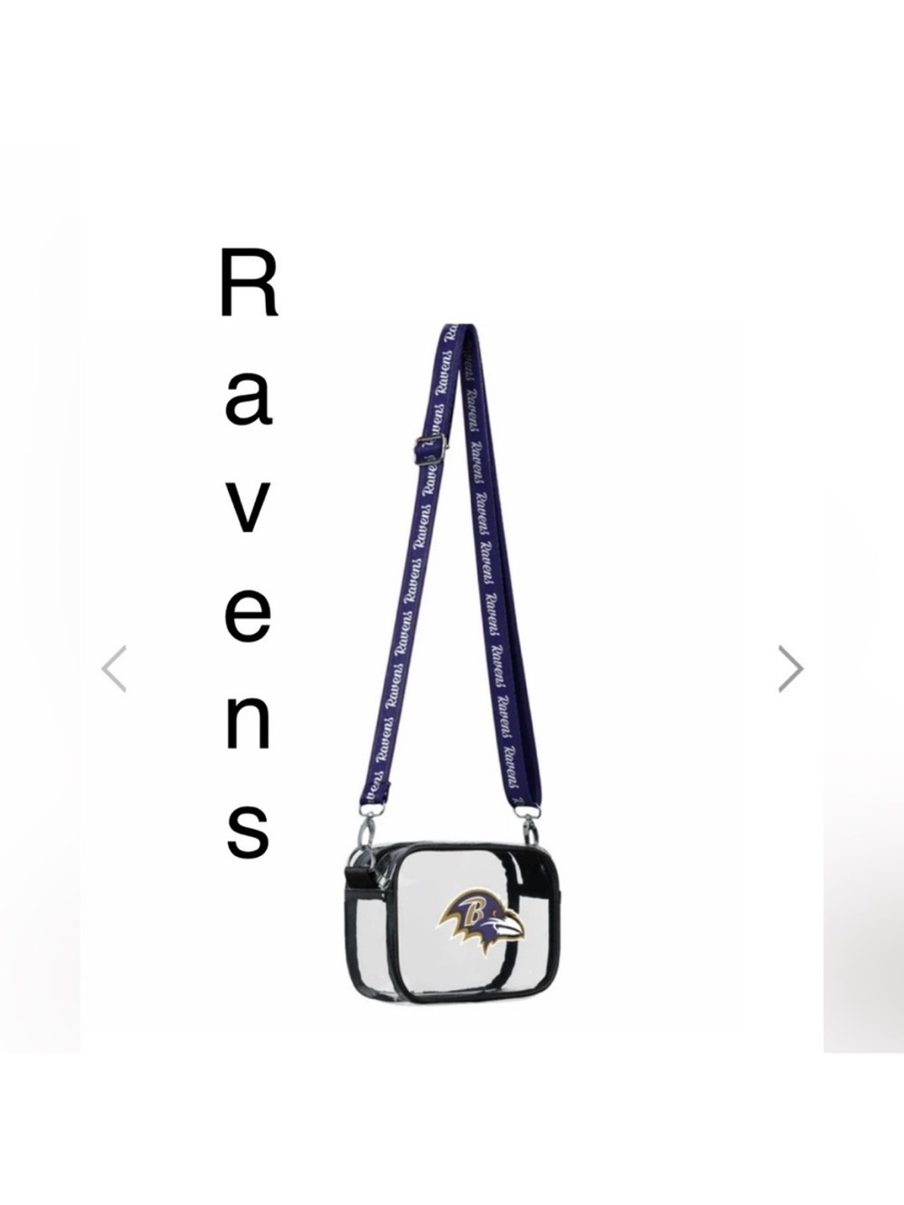 New post NFL Clear Crossbody Bag with Purple Strap and Black Trim